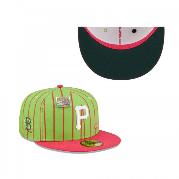 Men's Pittsburgh Pirates New Era Pink Green MLB X Big League Chew Wild Pitch Watermelon Flavor Pack 59FIFTY Fitted Hat