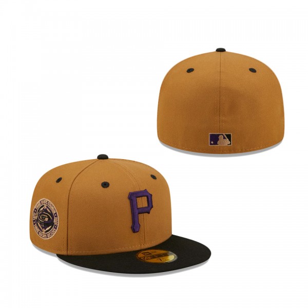 Pittsburgh Pirates New Era Three Rivers Stadium Three Golden Decades Cooperstown Collection Purple Undervisor 59FIFTY Fitted Hat Tan Black