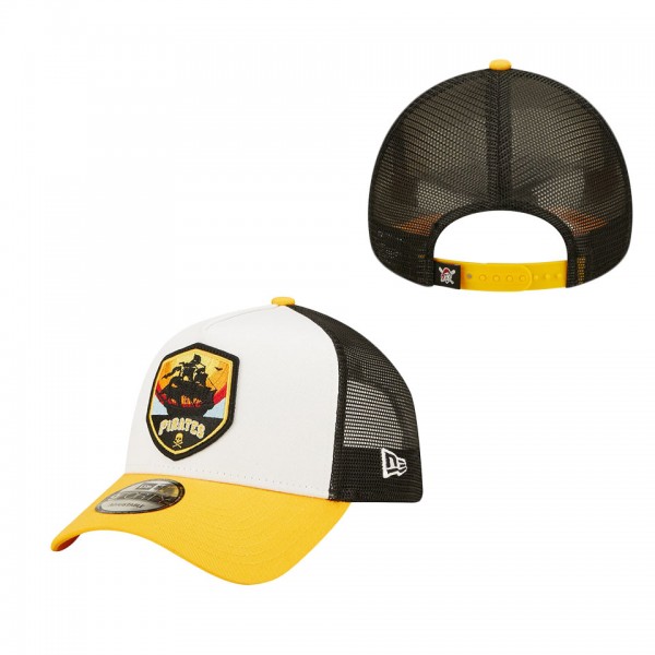 Men's Pittsburgh Pirates White Gold Fresh A-Frame 9FORTY Trucker Snapback Hat