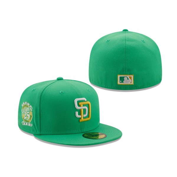 San Diego Padres 25th Anniversary Yellow Undervisor 59FIFTY Cap Kelly Green