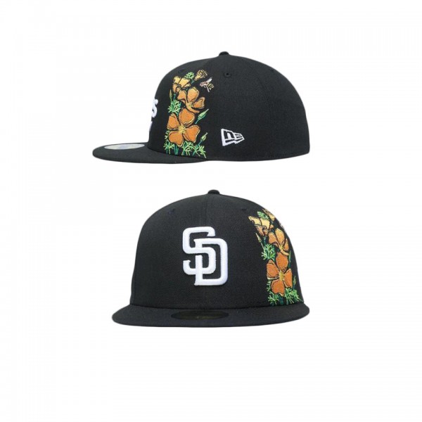 San Diego Padres State Flower 59FIFTY Fitted Black Floral Hat
