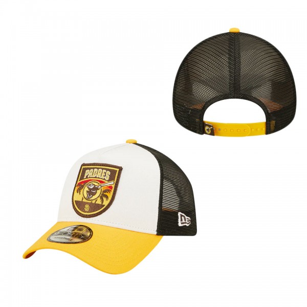 Youth San Diego Padres Gold Black White Fresh 9FORTY Trucker Snapback Hat