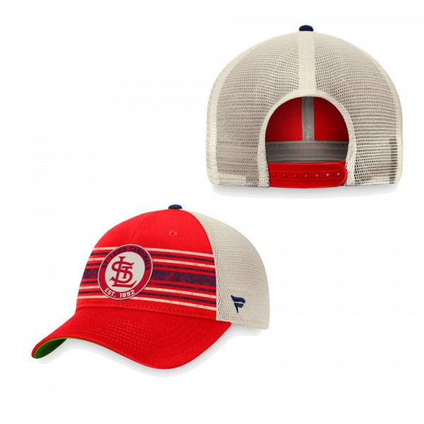 Men's St. Louis Cardinals Red Natural True Classic Retro Striped Trucker Snapback Hat