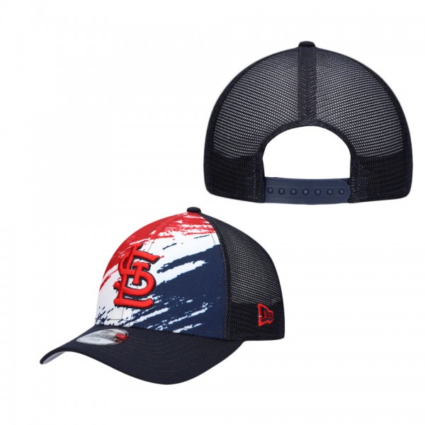 Youth St. Louis Cardinals Navy Marble 9FORTY Trucker Snapback Hat