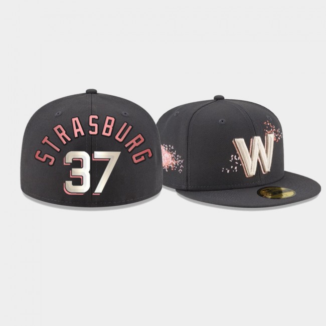 #37 Stephen Strasburg Cherry Blossom 2022 City Connect Washington Nationals 59FIFTY Fitted Graphite Hat