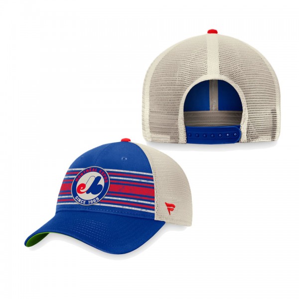 Men's Montreal Expos Royal Natural True Classic Retro Striped Trucker Snapback Hat