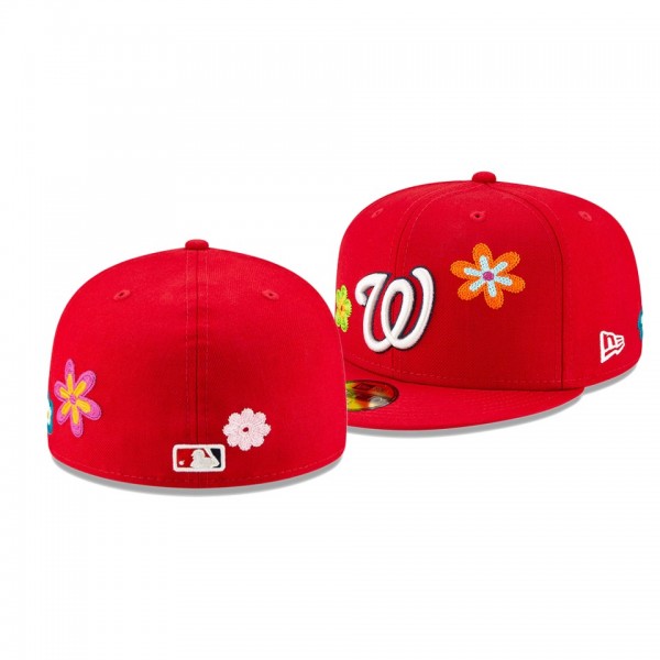 Washington Nationals Chain Stitch Floral Red 59FITY Fitted Hat
