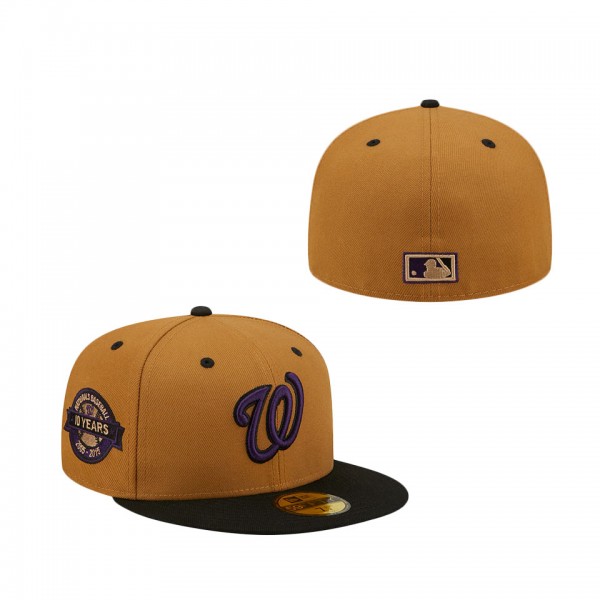 Washington Nationals New Era 10th Anniversary Purple Undervisor 59FIFTY Fitted Hat Tan Black