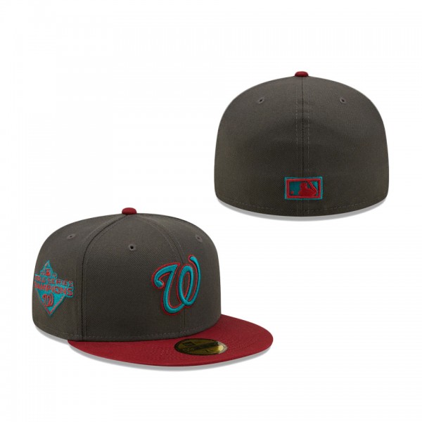 Washington Nationals New Era 2019 World Series Champions Titlewave 59FIFTY Fitted Hat Graphite Cardinal