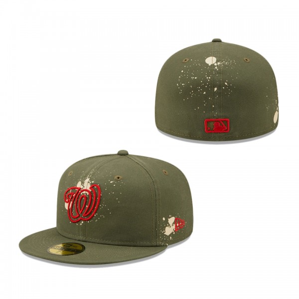 Washington Nationals Splatter 59FIFTY Fitted Hat Olive