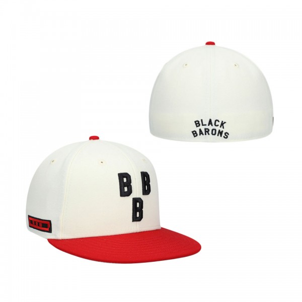 Men's Birmingham Black Barons Rings & Crwns Cream Red Team Fitted Hat