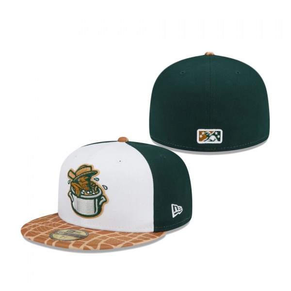 Men's Charleston RiverDogs New Era White Forest Green Theme Night 59FIFTY Fitted Hat