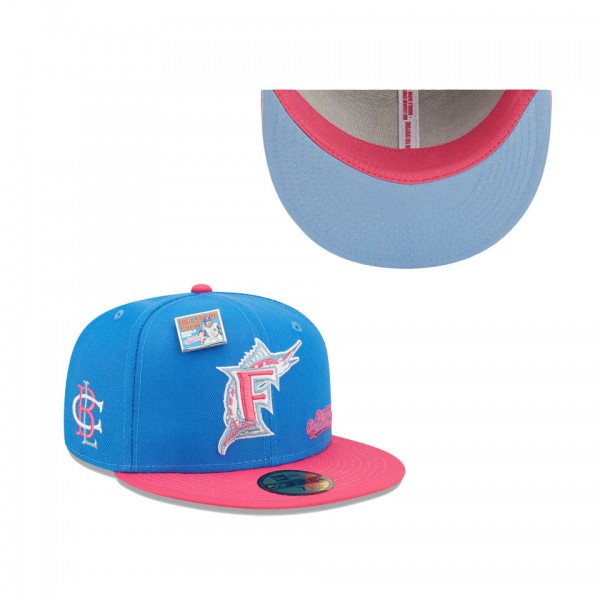 Men's Florida Marlins New Era Blue Pink MLB X Big League Chew Curveball Cotton Candy Flavor Pack 59FIFTY Fitted Hat