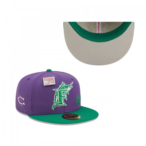 Men's Florida Marlins New Era Purple Green MLB X Big League Chew Ground Ball Grape Flavor Pack 59FIFTY Fitted Hat