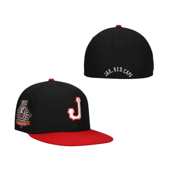 Men's Jacksonville Red Caps Rings & Crwns Black Red Team Fitted Hat