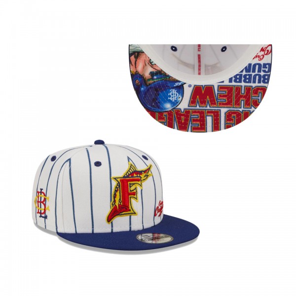 Youth Florida Marlins New Era White Navy MLB X Big League Chew Original 9FIFTY Snapback Adjustable Hat