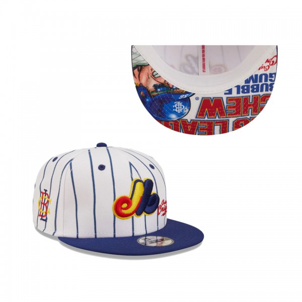 Youth Montreal Expos New Era White Navy MLB X Big League Chew Original 9FIFTY Snapback Adjustable Hat